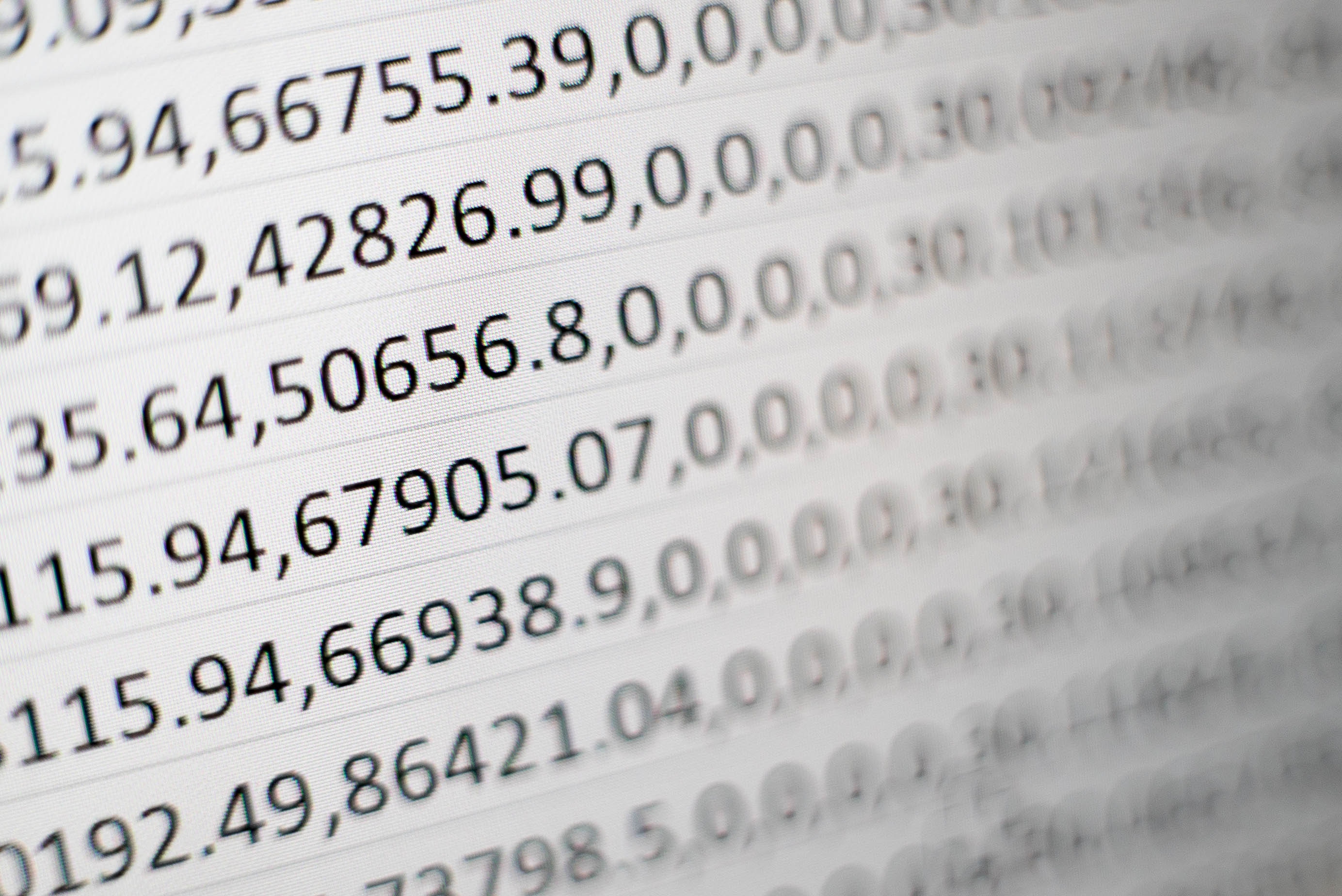 Black numbers on white background screen