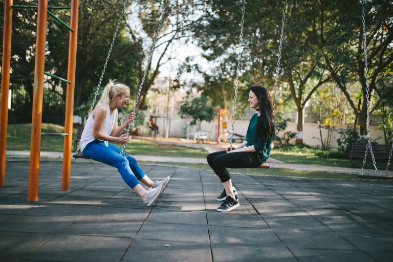 Girls on swings